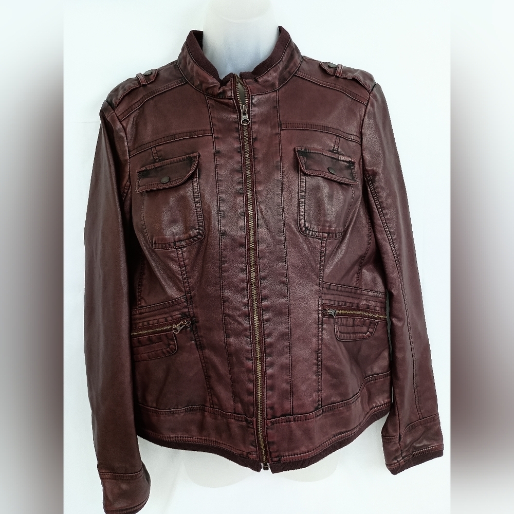 Burgundy Merlo Maroon L Moto Faux‎ Fall Winter SONOMA Leather Jacket